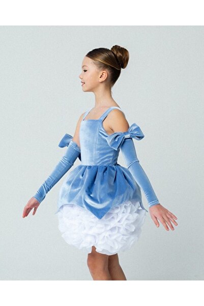 FİLİZ ŞANAL Girl's Blue Bow Detailed Princess Evening Dress – Special Occasion, Birthday, Party Dress