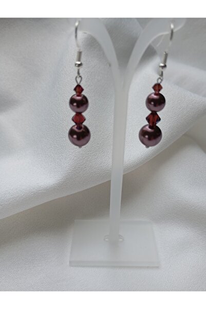 OEM Silver plated earrings 4 cm long with 10mm Burgundy Swarovski Pearls