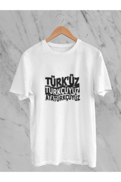 MG تي شيرت قطني مطبوع عليه عبارة 'نحن تركون' و'نحن أتاتوركيون' برقبة دائرية و...