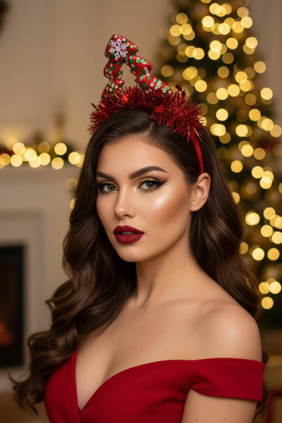 Jaida Moda Γυναικεία Πρωτοχρονιάτικη Στέμμα με Φιγούρα Πεύκου και Φούντες