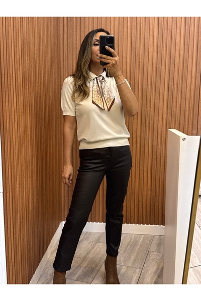 Rozella Butik Short-Sleeved Knitwear with Scarf