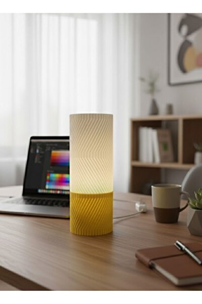 GoKa 3D Craft Zigzi Modern Silindirik LED Masa Lambası 25 cm | Çalışma ve Yat...