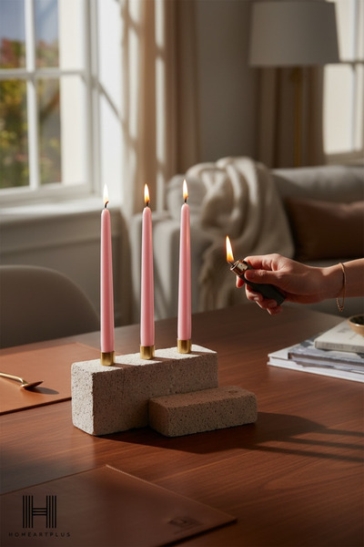 a&p 3 Lü Samdan mum Pembe Renk Kaplama Gövde 1. Kalite Mum