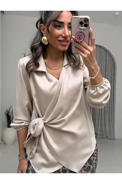 nurze Belden bağlamalı saten gömlek