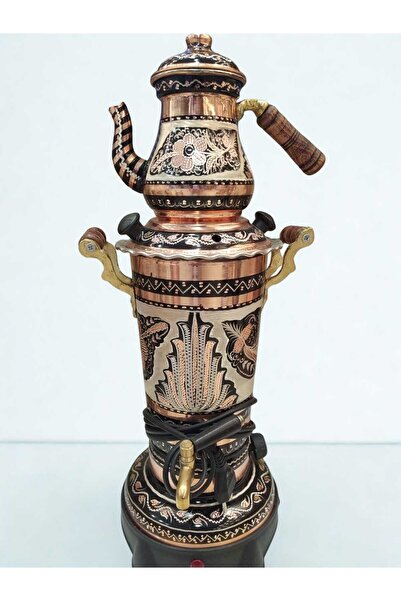 KARACA BAKIR İşlemeli Bakır Semaver- Elektrikli Bakır 2,8 lt Semaver