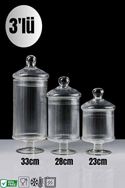 Maloria El Yapımı 3'lü Silindir Çizgili Drajelik Seti | [23cm - 28cm - 33cm]