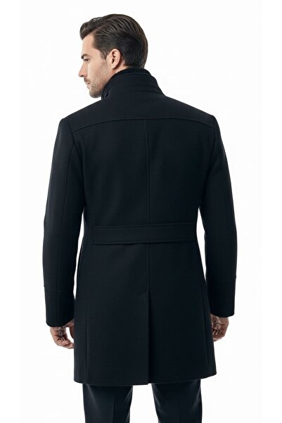 Plus Scorpion Men's Slim Fit Cashmere Coat – Detachable Ribbed Zipper Collar, S–Xxl