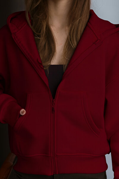 Balenbi Women's 3 Thread Fleece Lined Hooded Oversize Sweat Cardigan 1110