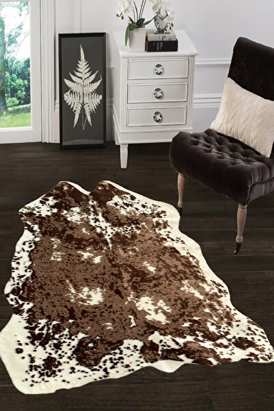 GECE HOME Kaymaz Taban Doğal Dana Derisi Koyu Kahve Benekli Post Halı