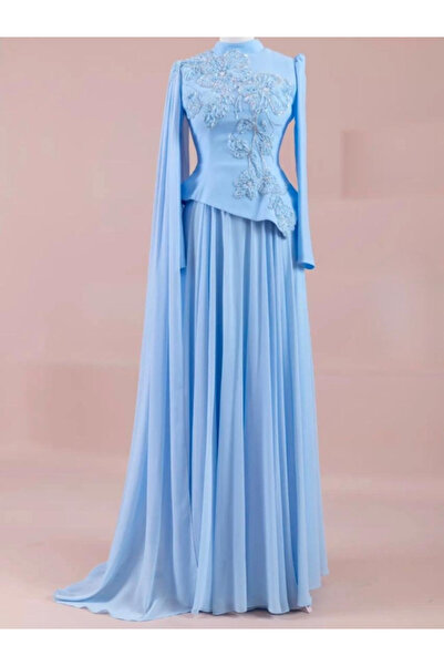 Nice Model Long Sleeve Beaded Floral Evening Gown Chiffon Layered A Line Form...