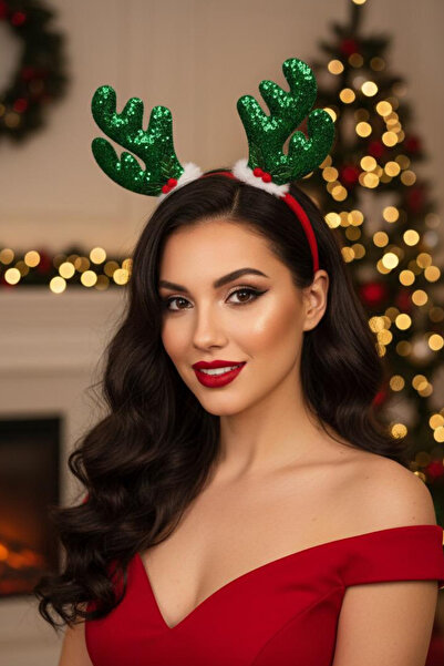 Jaida Moda Γυναικεία Πρωτοχρονιάτικη Κορώνα με Πράσινη και Κόκκινη Παγιέτα και Φιγούρα Τάρανδου