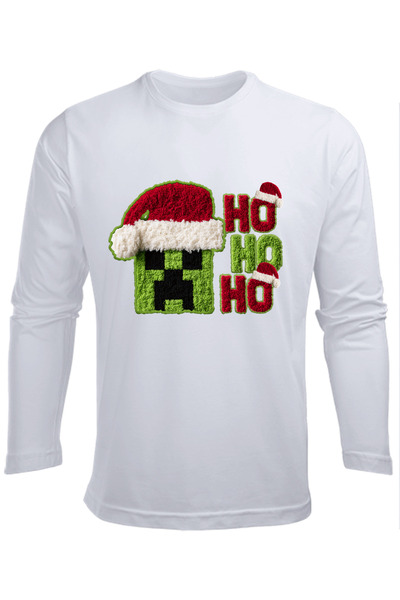 Efendioğlu Design Long Sleeve the Creeper Head Ho Ho Ho New Year Christmas Cotton Kids T-Shirt