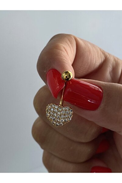 kurukafagift Çelik Göbek Piercing Kalp Figürlü Sarı Gold Renk