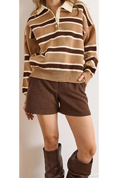 Esperar Дамски трикотажен пуловер с поло яка