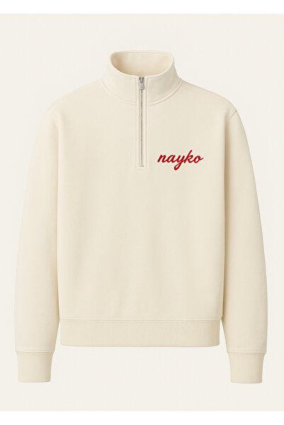 Giyimmoda Nayko Unisex dik yaka yarım fermuarlı polar sol göğüs kısmı el yazı...