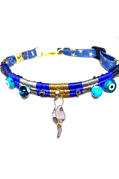 She Sells Handmade Evil Eye Beaded Cat Charm Necklace for Cats & Small Dogs – Adjustable Denim Fabric