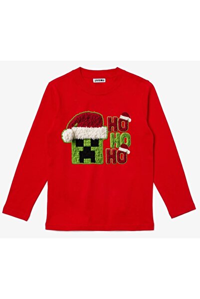 Efendioğlu Design Long Sleeve the Creeper Head Ho Ho Ho New Year Christmas Cotton Kids T-Shirt
