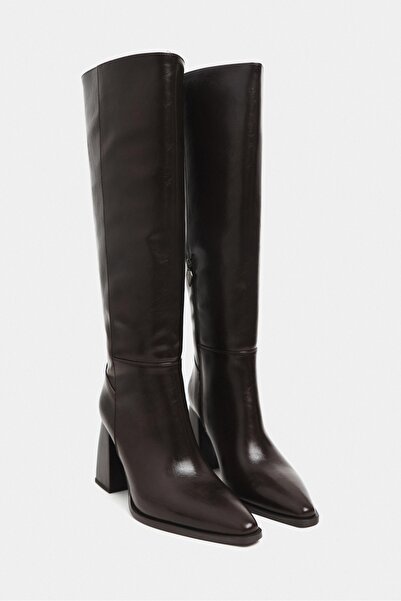 NİŞANTAŞI SHOES Boris Brown Rustic Pattern Zipper Detail Thick Heeled Women's Boots