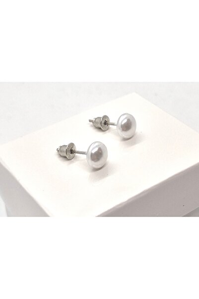 Set Büyük Boy Yassı Yarım Küre 8 mm İnci Küpe – Parlak Beyaz İnci – Şık ve Za...