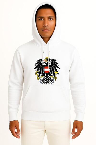 Bahriyeli Collection Hooded Austria Coat of Arms National Emblem Chest Printed Unisex Sweatshirt