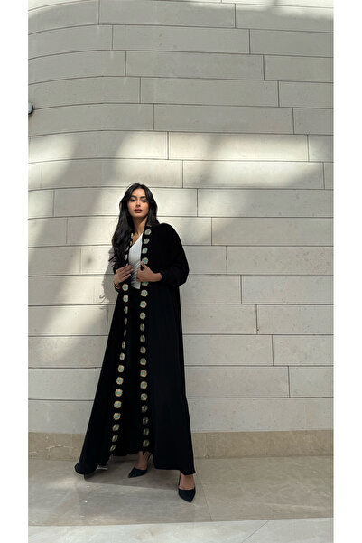 AYA MWT407 - Black abaya with gold and Tiffany embroidery