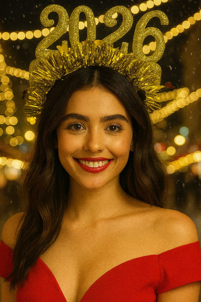 Jaida Moda Γυναικεία κίτρινη χρωματική διακόσμηση για την Πρωτοχρονιά – Πρωτοχρονιάτικη κορώνα με γραμμένο το έτος 2026