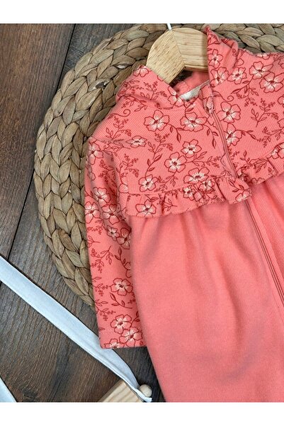 Kids Kingdom Cotton Thessaloniki Knit Soft Texture Floral Pattern Zippered Baby Girl Romper