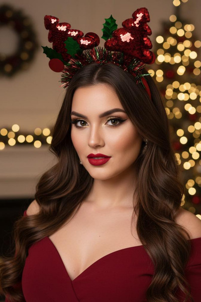 Jaida Moda Γυναικεία Χριστουγεννιάτικη Στέμμα διπλής όψης με πράσινη και κόκκινη παγιέτα με φιγούρα πεύκου – Πρωτοχρονιάτικο κούμπωμα