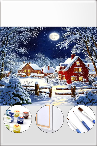 İZSA HOBİ Sayılarla Boyama Hobi Seti 40x50 Çerçeveli Numaralı Tuval Fırça Boy...