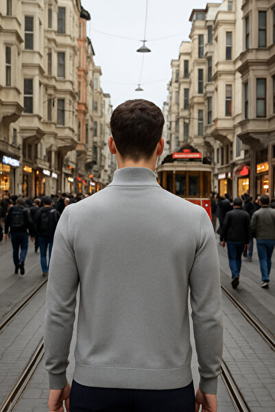 STYLENEST Men's Soft Textured Non-Pilling Gray Half Turtleneck Knit Sweater
