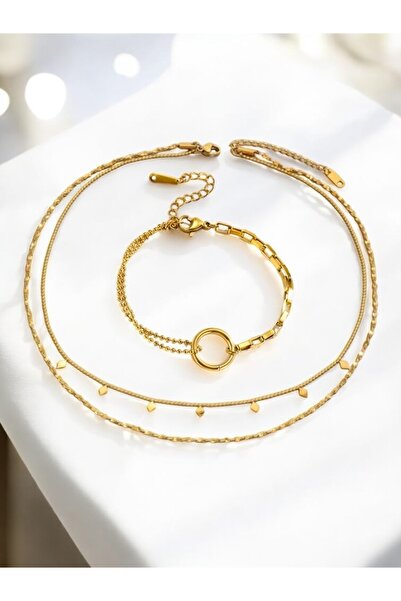 NEW STYLE A luxurious and modern accessory set consisting of a necklace and bracelet. The necklace measures 47 cm and is made of stainless steel. It comes in an elegant box.