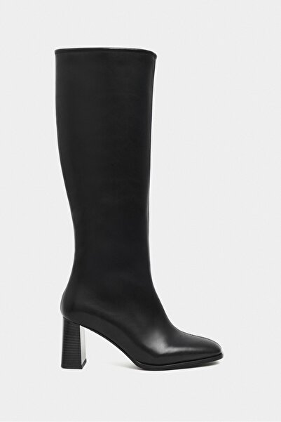 NİŞANTAŞI SHOES Bigop Black Matte Blunt Toe Heeled Women's Boots