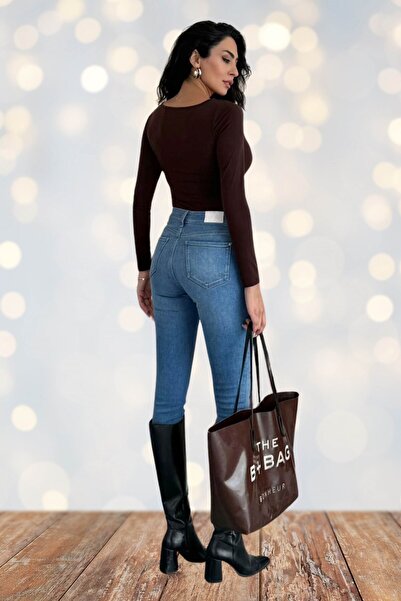 Moda Amore Women's V-Neck Gold Detailed Long Sleeve Blouse – Black, Coffee, White, Burgundy 10136