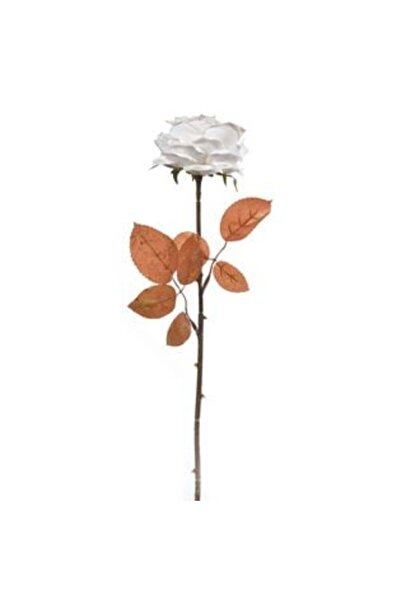 OEMN Artificial Christmas Flower White Rose with Long Stem Gold Glitter 60 cm