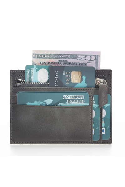 AbbasShop Zip Leather Zippered Card Holder Zpch Vs4 Gray