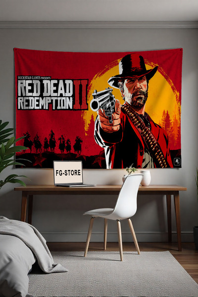 FG Store Red Dead Redemption 2 Gamer Temalı Dijital Baskılı Duvar Örtüsü Duva...