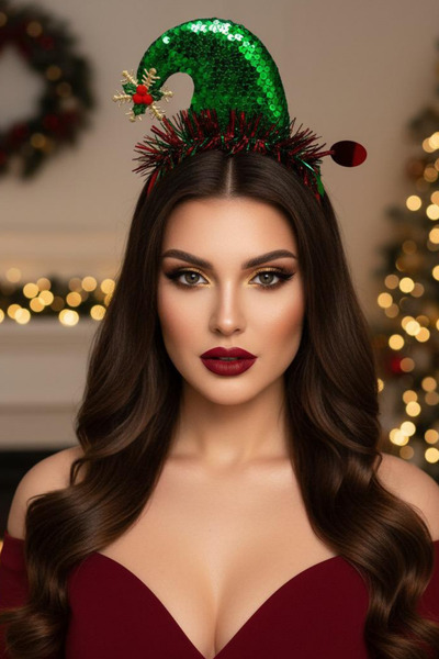 Jaida Moda Γυναικείο πράσινο χριστουγεννιάτικο καπέλο με φιγούρα νιφάδα χιονιού και λεπτομέρεια πρωτοχρονιάτικης κορώνας
