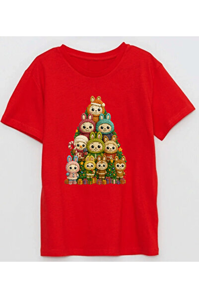 Efendioğlu Design Yılbaşı ağacı labub baskılı yeni yıl çocuk kısa kollu t-shirt