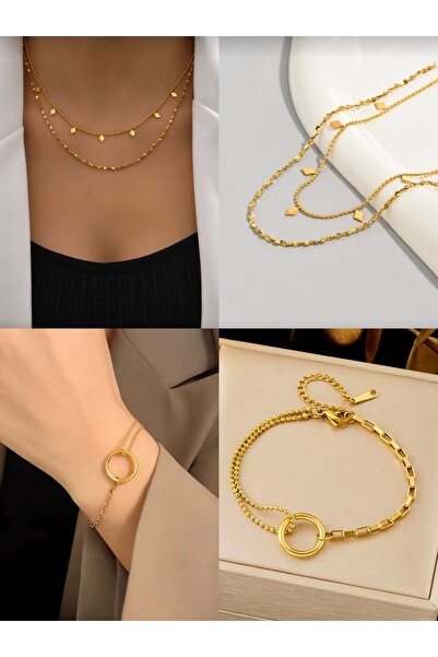 NEW STYLE A luxurious and modern accessory set consisting of a necklace and bracelet. The necklace measures 47 cm and is made of stainless steel. It comes in an elegant box.