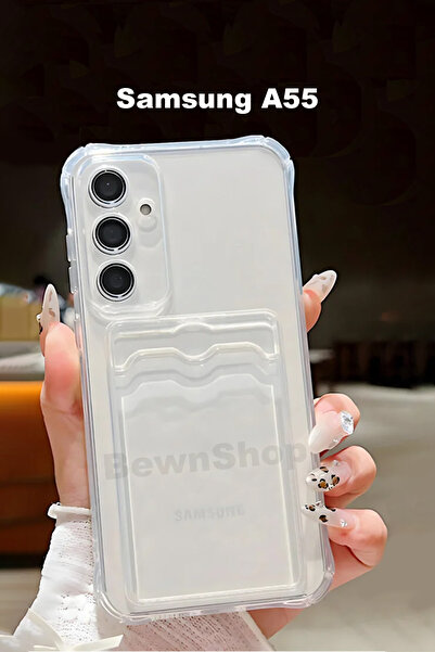 Samsung A55 Uyumlu Kartlıklı Cüzdan Şeffaf Kenar Korumalı Köşeleri Tank Telefon Kılıfı