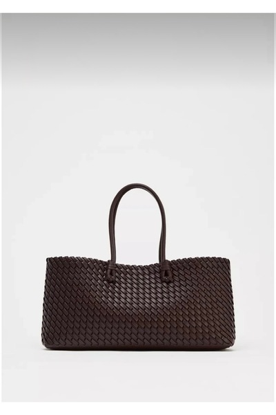 ALTUNAY Kadın Uzun Tote Çanta Kahverengi Örgülü