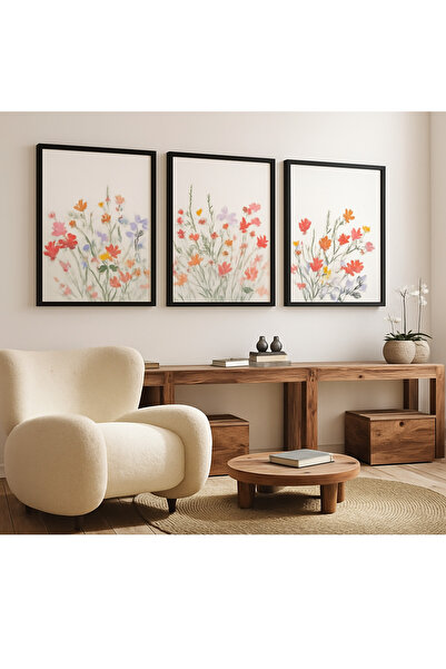 NT Handmade Laminated Framed Pvc Protected 3-Piece Colorful Floral Pattern Decorative Uv Printing Mdf Wall Painting Set