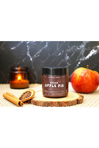 OEM Scented Soy Candle with Wooden Wick, Flaming Scent, Spiced Apple Pie, handmade, 24 h, 90 g
