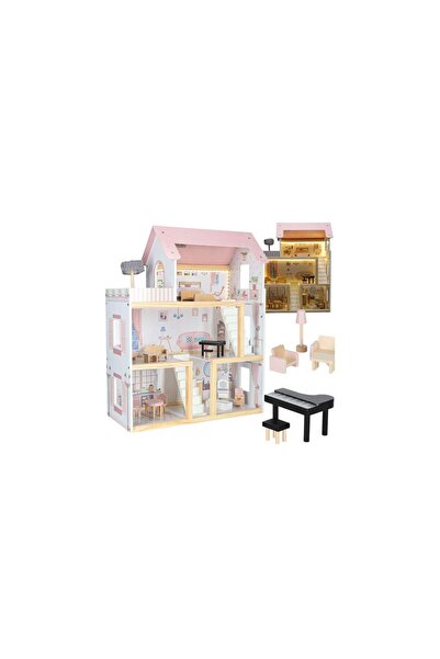 Three top online Wooden dollhouse with furniture, 78 cm, pink, LED