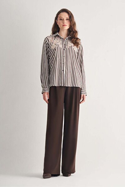 UTOPIAN Nakış Detaylı Çizgili Gömlek