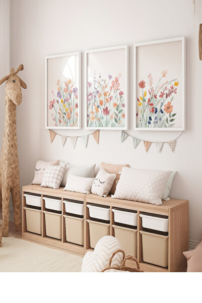 NT Handmade Laminated Framed Pvc Protected 3-Piece Colorful Floral Pattern Decorative Uv Printing Mdf Wall Painting Set