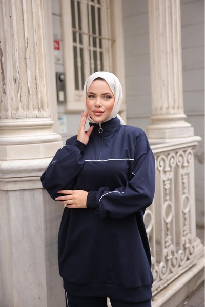 Ryzi Moda Γυναικείο Σετ Αθλητική Φόρμα Hijab με γιακά με φερμουάρ