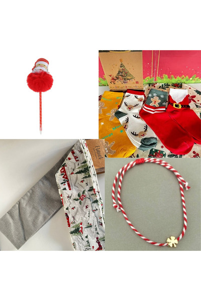 adin tasarım Christmas Gift Set 4 Pieces Christmas Stocking Santa Claus Pen Christmas Bracelet Christmas Towel Set 2 Pieces