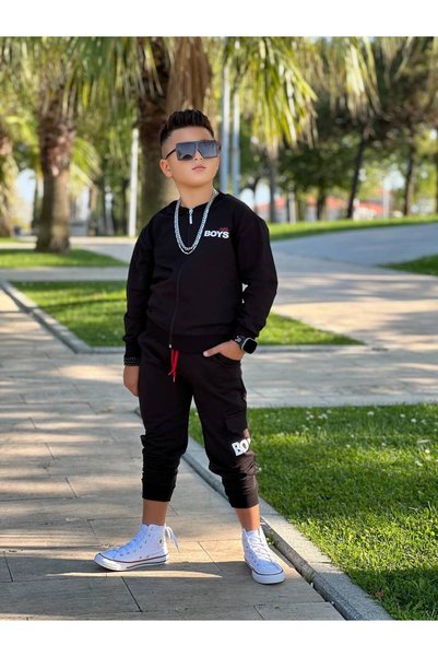 inebolu kids Little Boys Zippered Cargo Pocket Piece 2 Piece Sweat Tracksuit Set for Boys