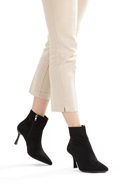 LUVETTO Μαύρο σουέτ με μυτερή μύτη, 9 εκ. λεπτό τακούνι, γυναικείες μπότες με...